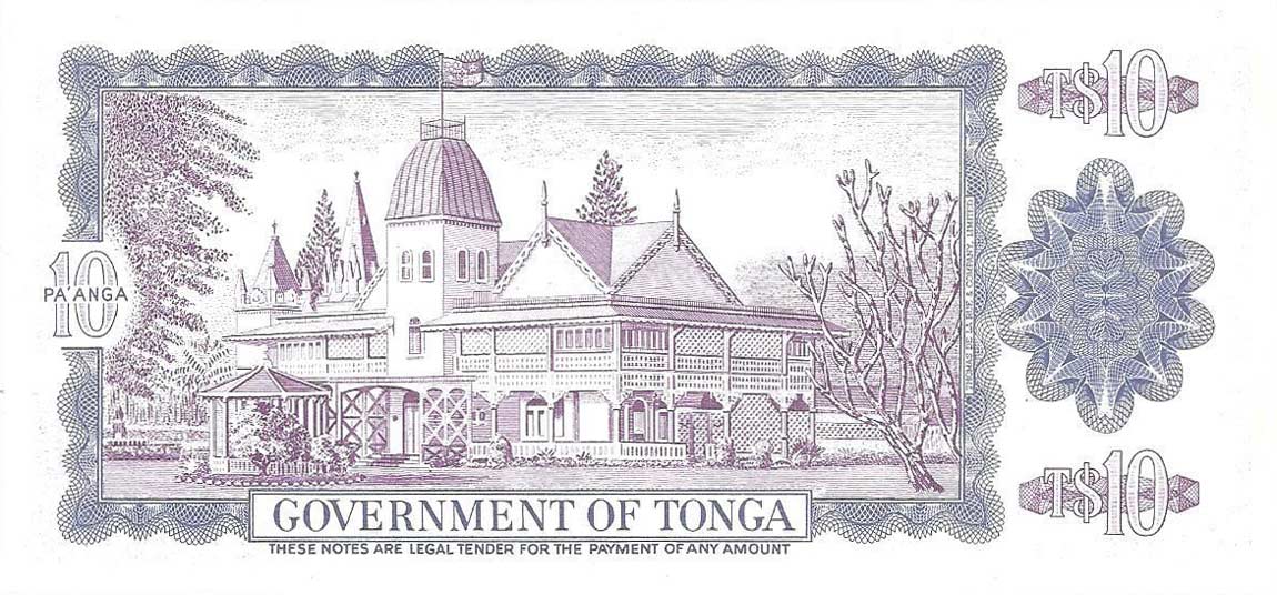 Back of Tonga p22c: 10 Pa'anga from 1981