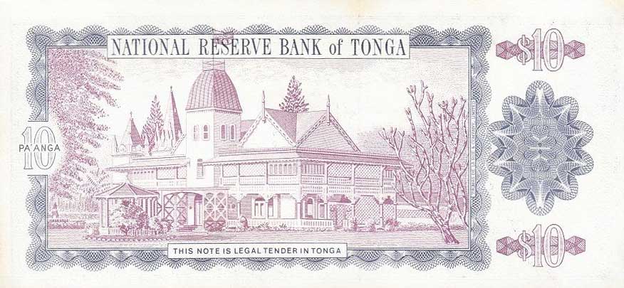 Back of Tonga p28: 10 Pa'anga from 1992