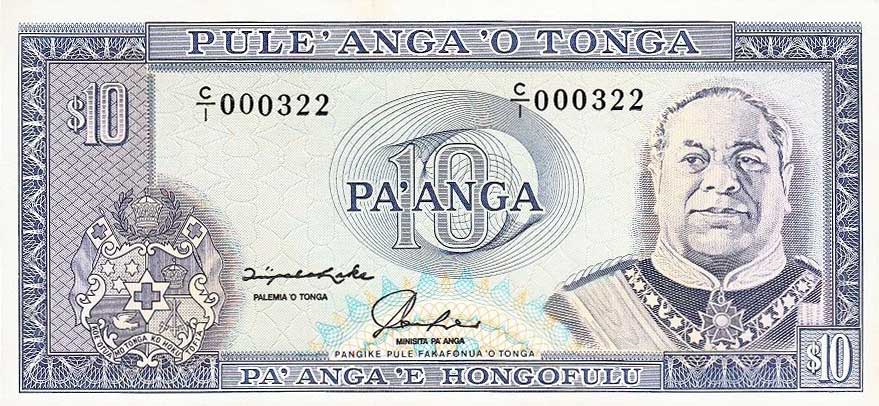 Front of Tonga p28: 10 Pa'anga from 1992