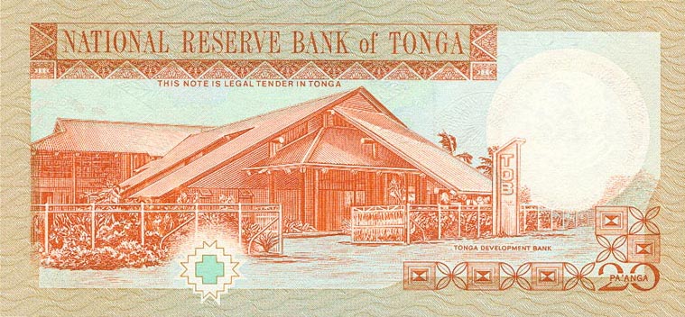 Back of Tonga p29a: 20 Pa'anga from 1992
