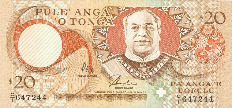 Front of Tonga p29a: 20 Pa'anga from 1992