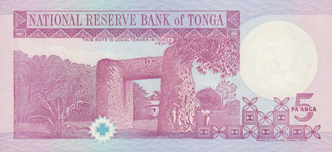 Back of Tonga p33c: 5 Pa'anga from 1995