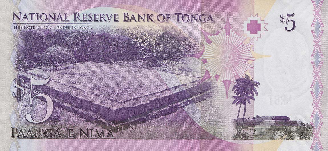Back of Tonga p39: 5 Pa'anga from 2008