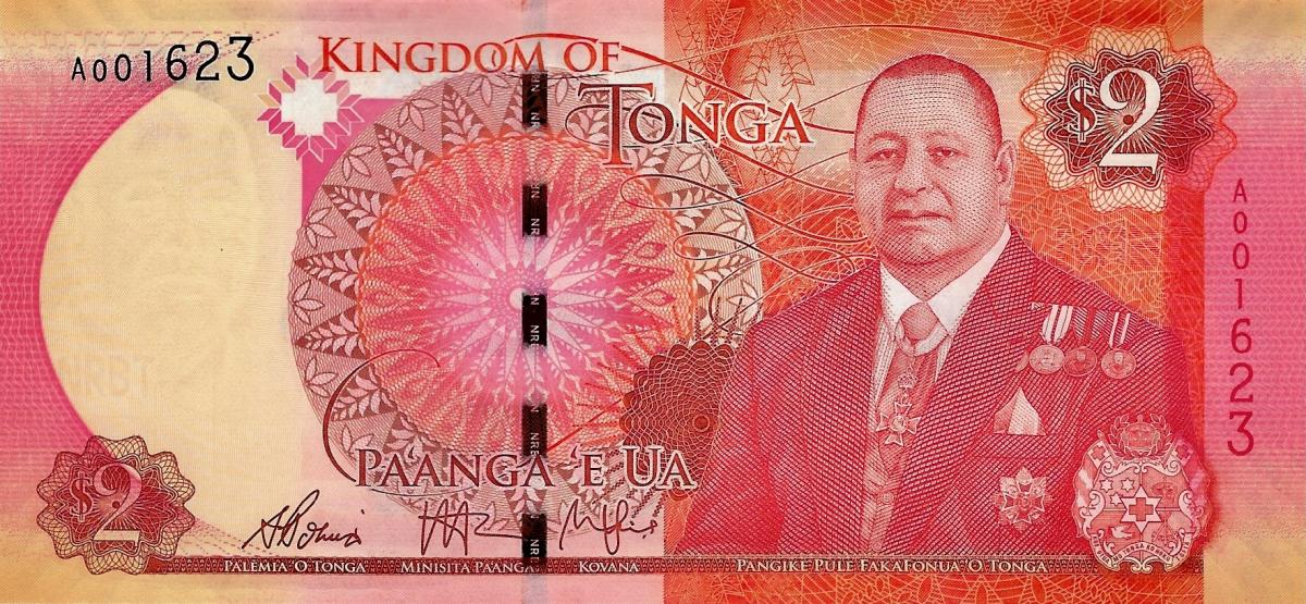 Front of Tonga p44: 2 Pa'anga from 2015