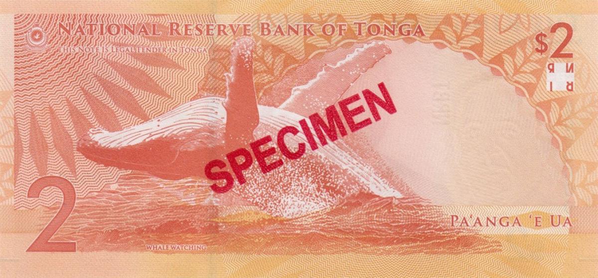 Back of Tonga p50s: 2 Pa'anga from 2023