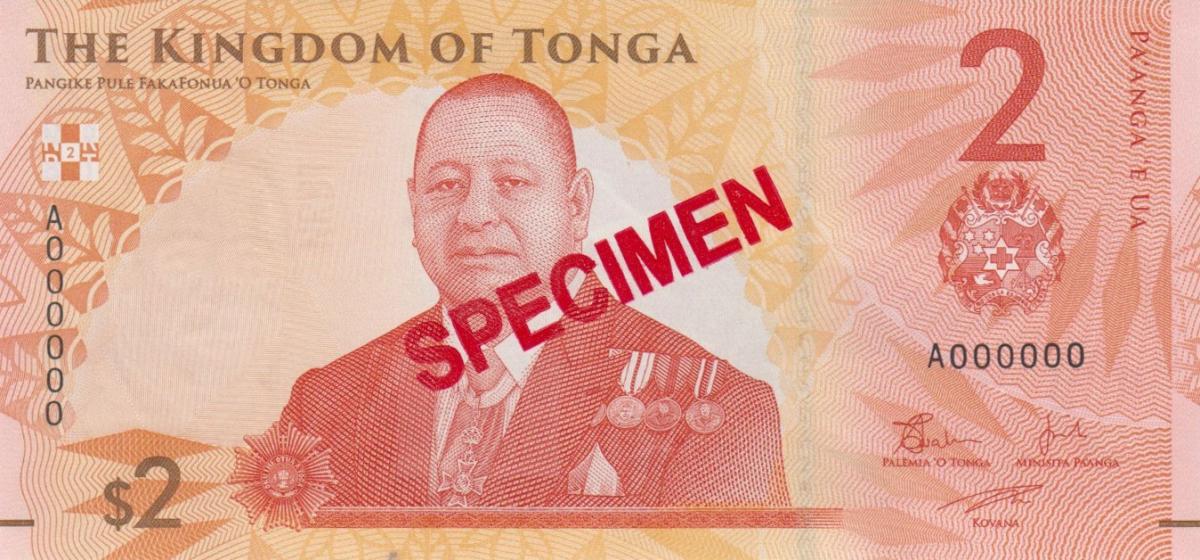 Front of Tonga p50s: 2 Pa'anga from 2023