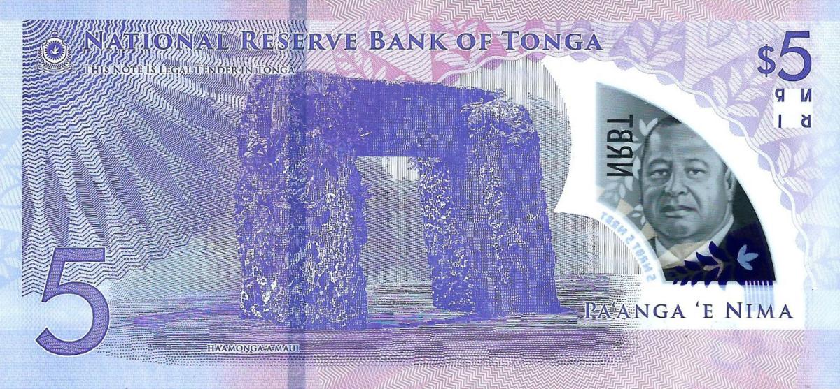 Back of Tonga p51a: 5 Pa'anga from 2023