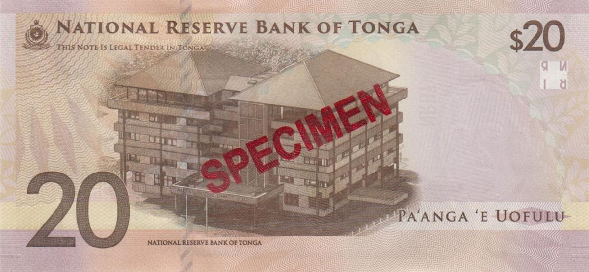 Back of Tonga p53s: 20 Pa'anga from 2023