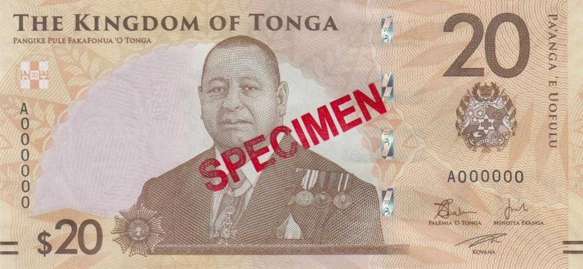Front of Tonga p53s: 20 Pa'anga from 2023