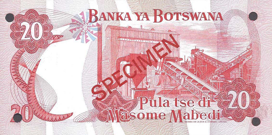 Back of Botswana p10s2: 20 Pula from 1982