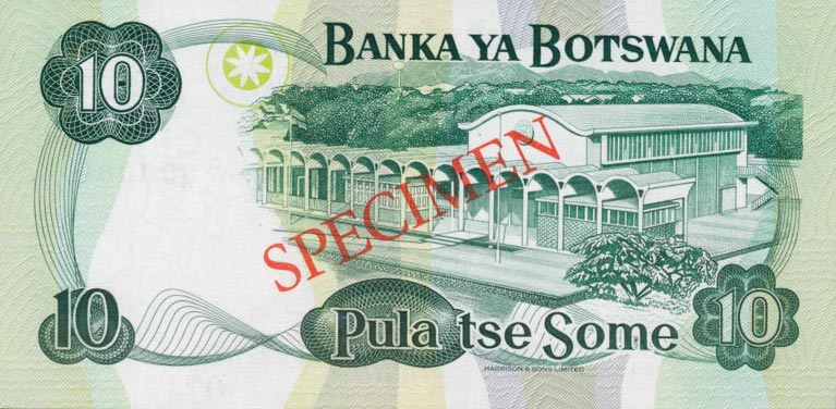 Back of Botswana p12s: 10 Pula from 1992