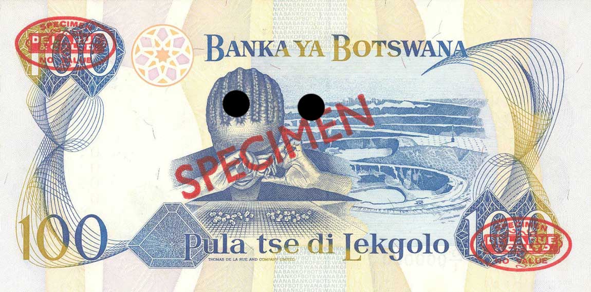 Back of Botswana p16s: 100 Pula from 1993