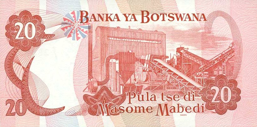 Back of Botswana p21a: 20 Pula from 1999