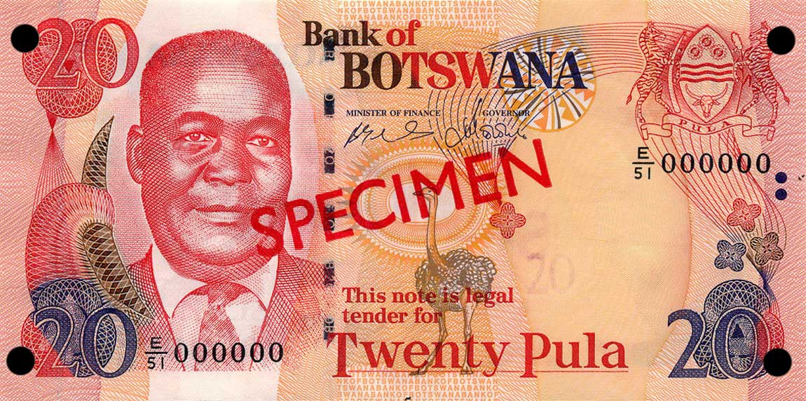 Front of Botswana p25s: 20 Pula from 2002
