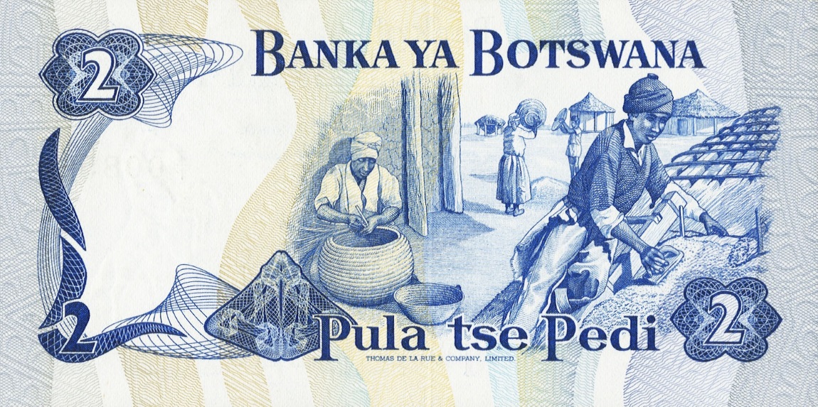 Back of Botswana p2a: 2 Pula from 1976
