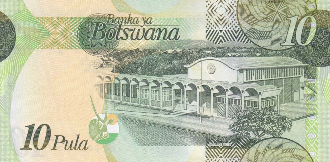 Back of Botswana p30d: 10 Pula from 2014