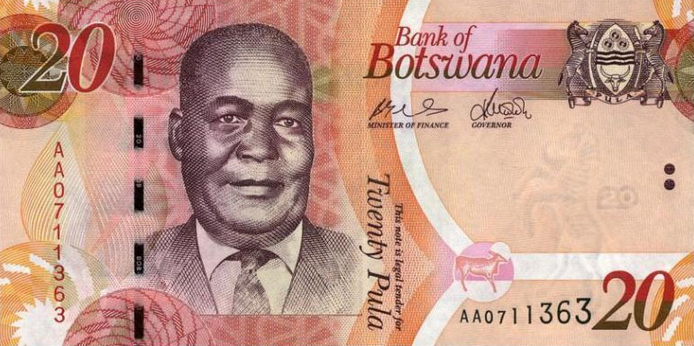 Front of Botswana p31a: 20 Pula from 2009