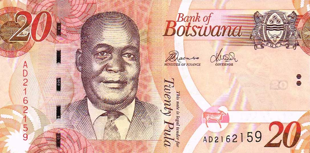 Front of Botswana p31b: 20 Pula from 2010