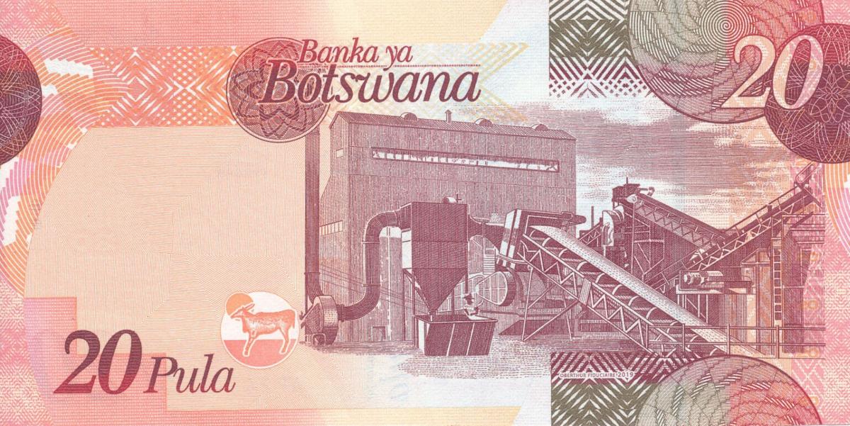 Back of Botswana p31g: 20 Pula from 2019