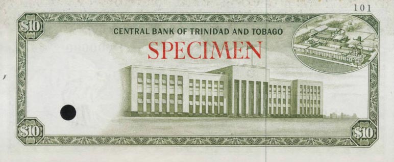 Back of Trinidad and Tobago p28ct: 10 Dollars from 1964