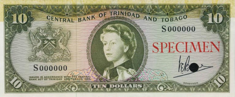 Front of Trinidad and Tobago p28ct: 10 Dollars from 1964