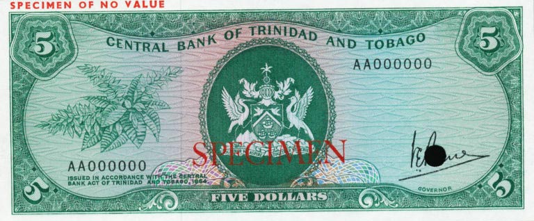 Front of Trinidad and Tobago p31s: 5 Dollars from 1964