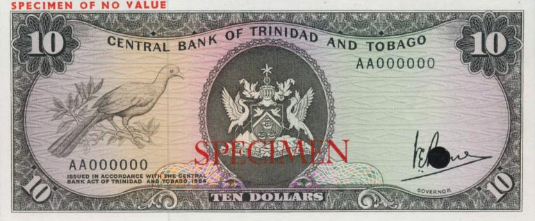 Front of Trinidad and Tobago p32s: 10 Dollars from 1964
