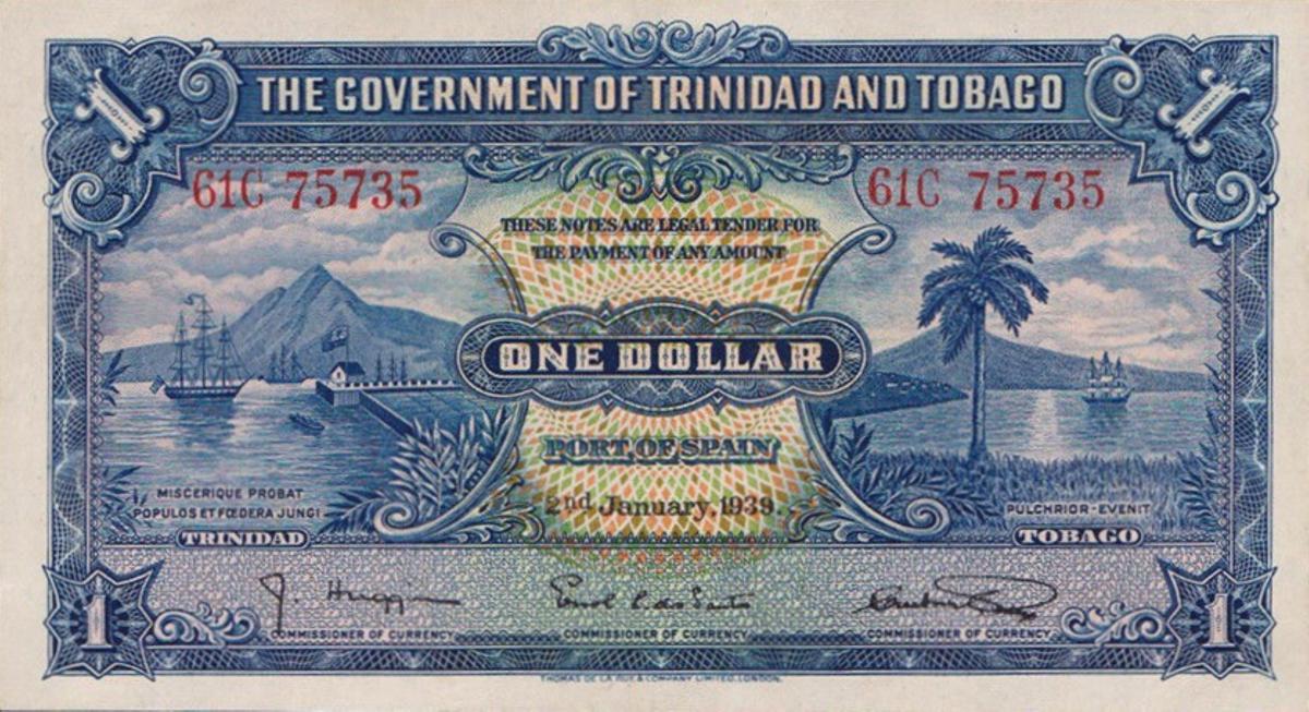 Front of Trinidad and Tobago p5b: 1 Dollar from 1939