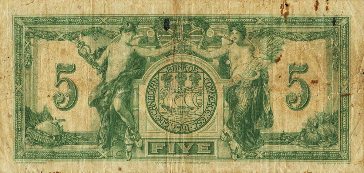 Back of Trinidad and Tobago pS116a: 5 Dollars from 1939