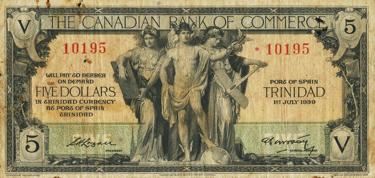 Front of Trinidad and Tobago pS116a: 5 Dollars from 1939