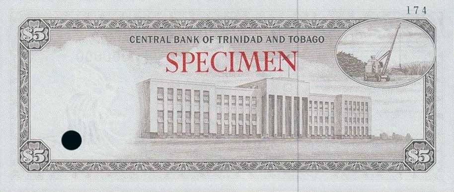Back of Trinidad and Tobago p27ct: 5 Dollars from 1964