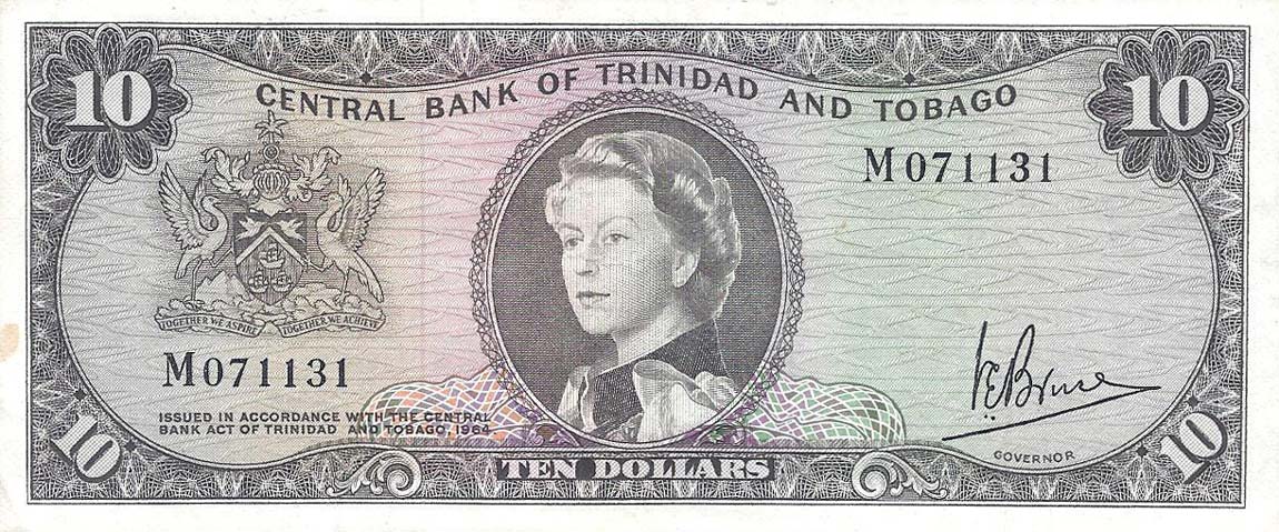 Front of Trinidad and Tobago p28c: 10 Dollars from 1964