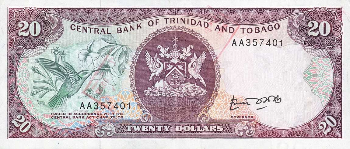Front of Trinidad and Tobago p39a: 20 Dollars from 1985
