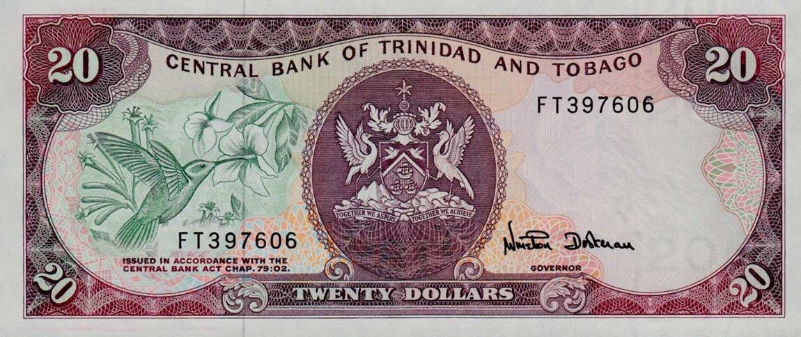 Front of Trinidad and Tobago p39d: 20 Dollars from 1985
