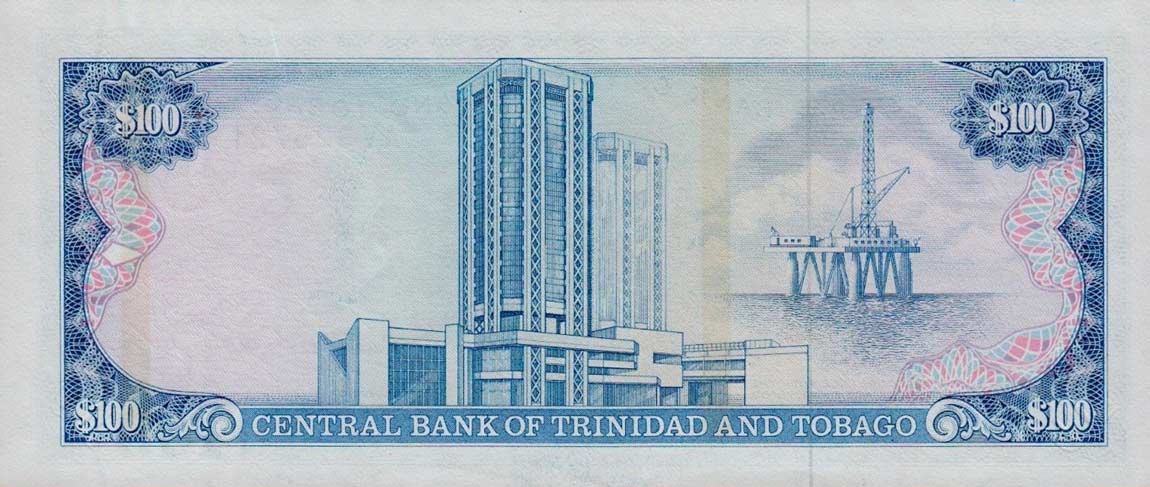 Back of Trinidad and Tobago p40a: 100 Dollars from 1985