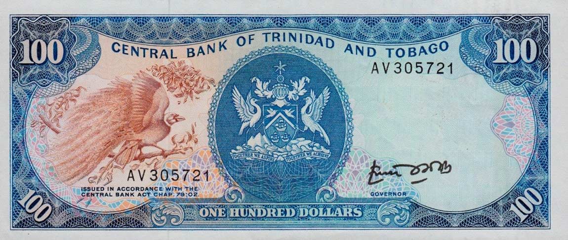 Front of Trinidad and Tobago p40a: 100 Dollars from 1985