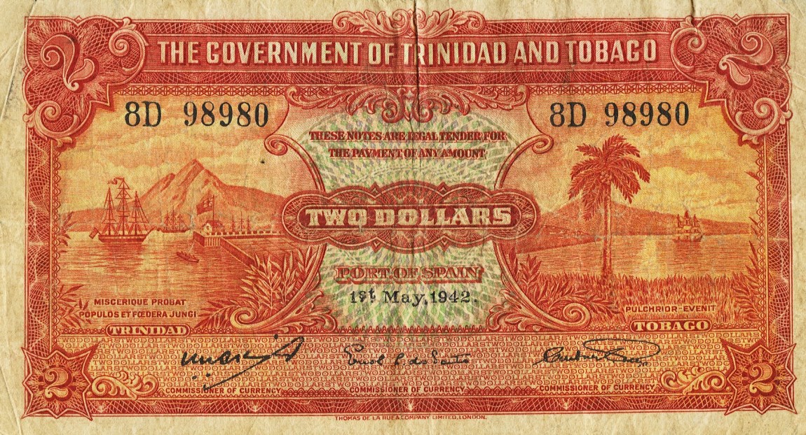Front of Trinidad and Tobago p8a: 2 Dollars from 1942