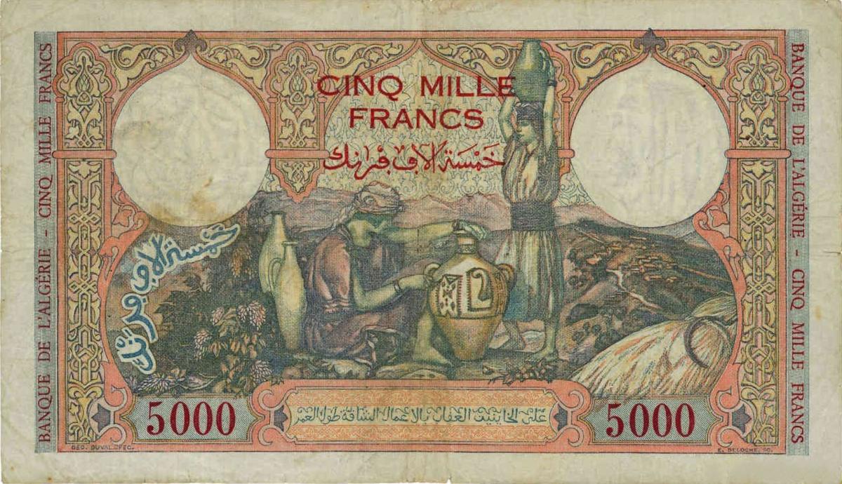 Back of Tunisia p21: 5000 Francs from 1942