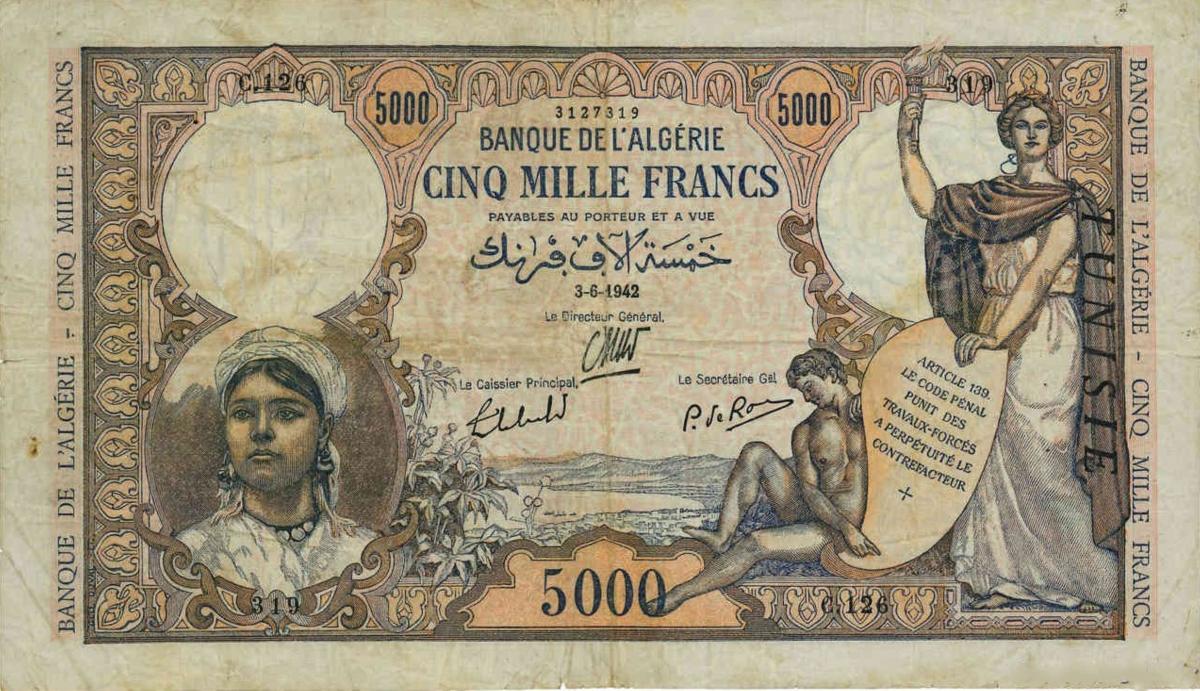 Front of Tunisia p21: 5000 Francs from 1942