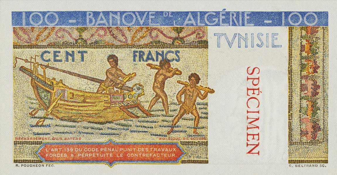 Back of Tunisia p24s: 100 Francs from 1946