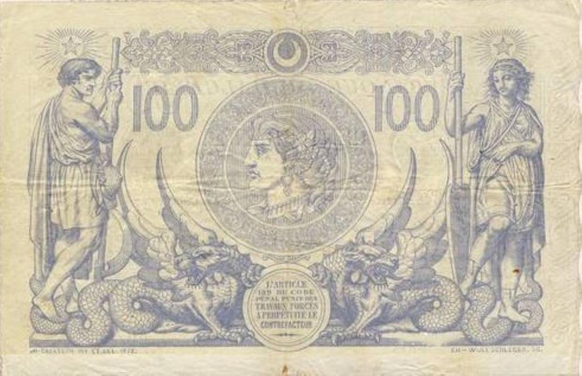 Back of Tunisia p4: 100 Francs from 1908