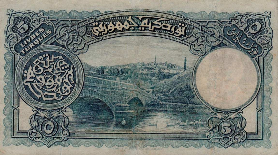 Back of Turkey p120a: 5 Livres from 1926