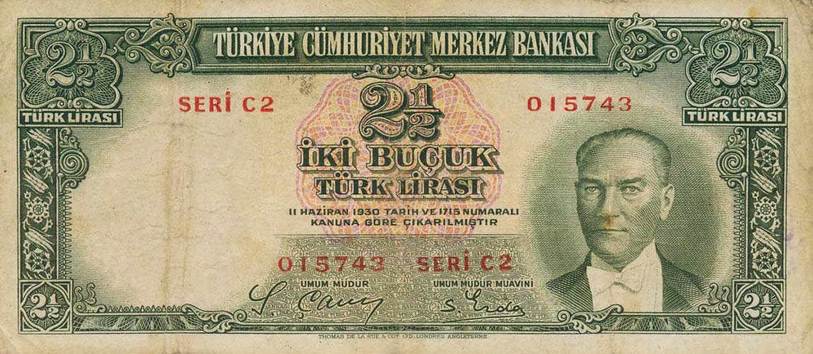 Front of Turkey p126: 2.5 Lira from 1939