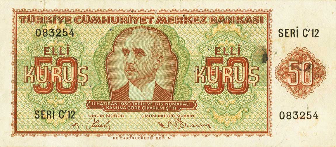 Front of Turkey p134a: 50 Kurus from 1944