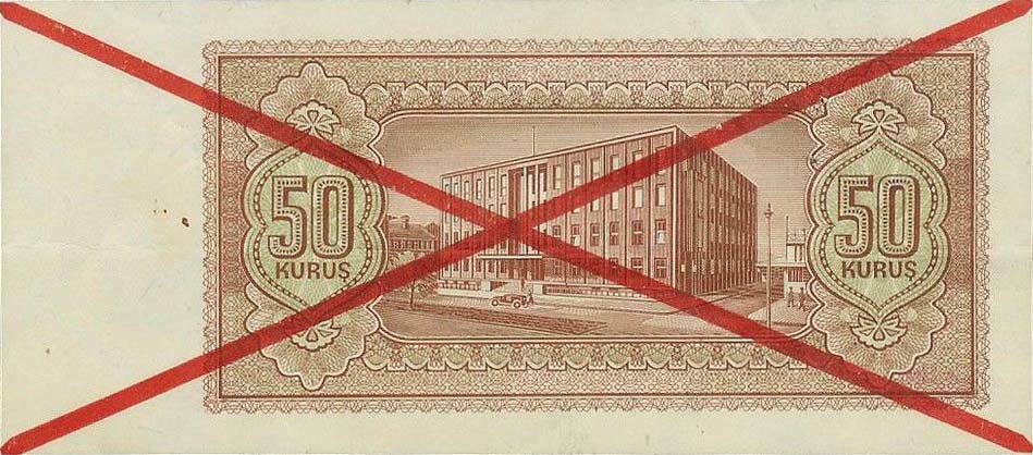 Back of Turkey p134s: 50 Kurus from 1944