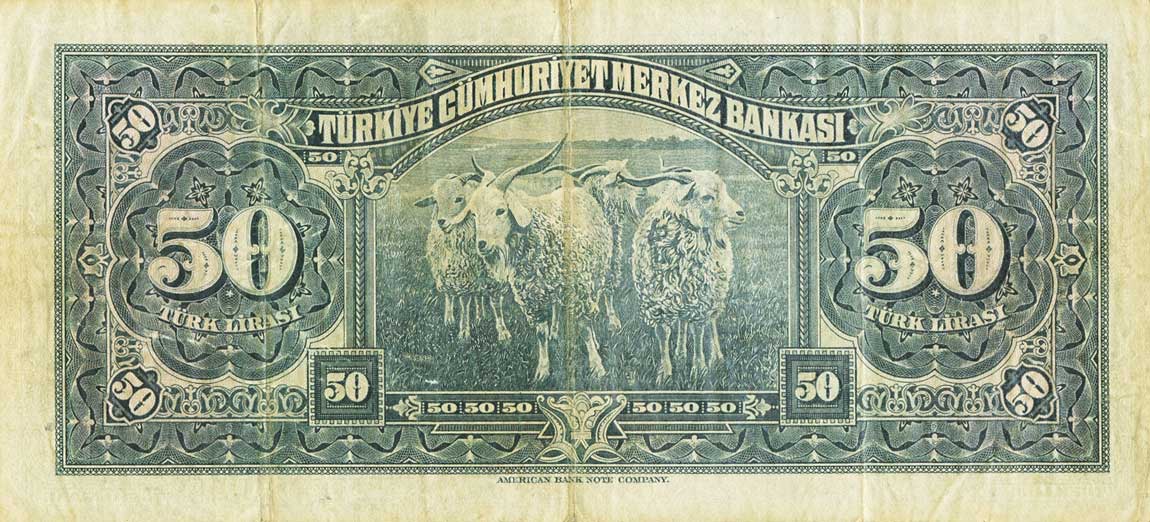 Back of Turkey p143a: 50 Lira from 1947