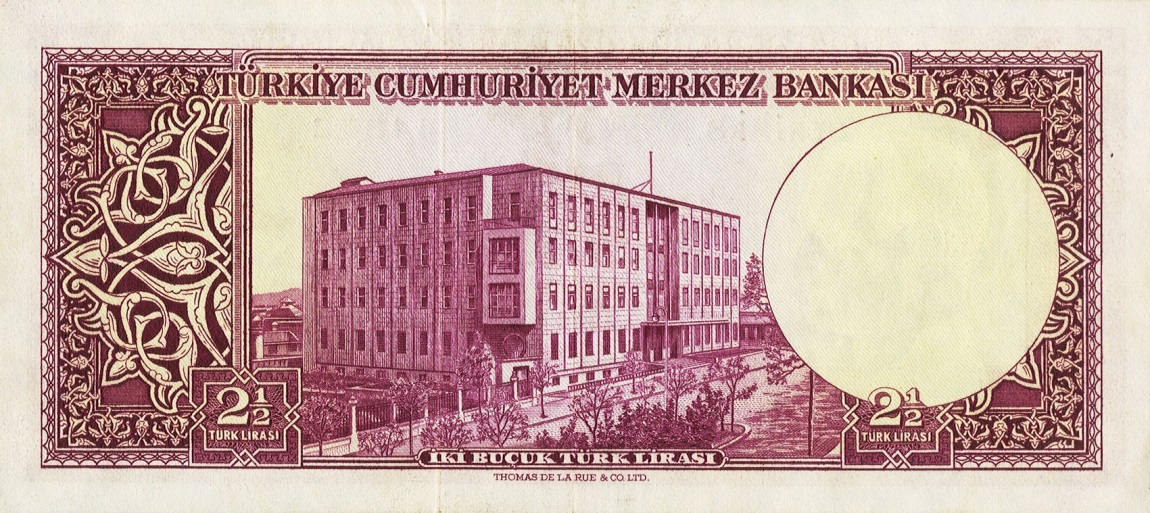 Back of Turkey p150a: 2.5 Lira from 1952