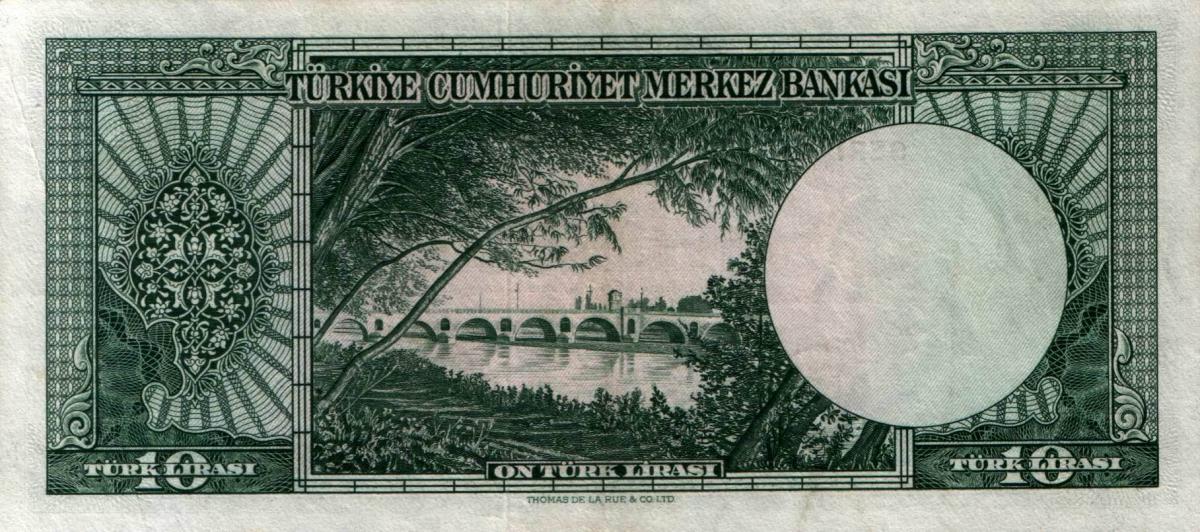 Back of Turkey p156a: 10 Lira from 1951