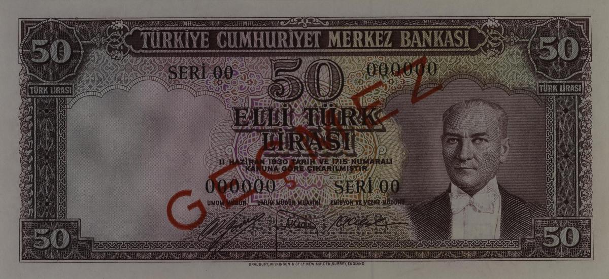 Front of Turkey p162s: 50 Lira from 1951