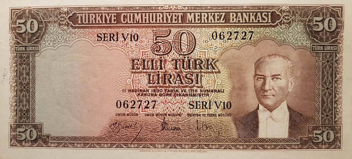 Front of Turkey p165a: 50 Lira from 1957